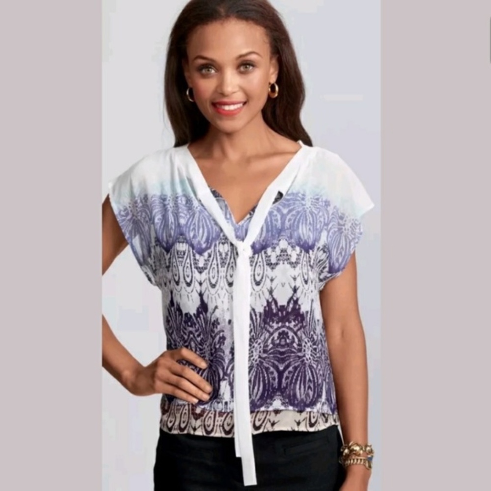 CAbi #238 Chiffon Purple Lace Career Top Size M